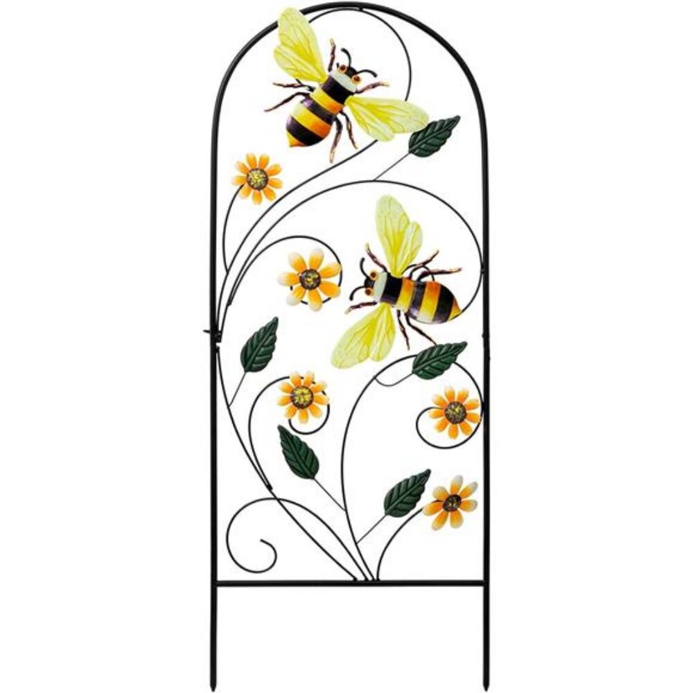 34 Inch Decorative Metal Spring Garden Stakes with Flowers Bees